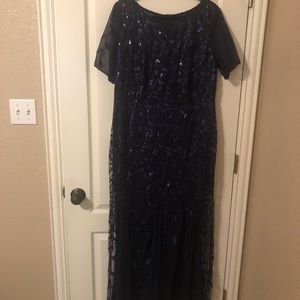 Mother-of-the-bride long navy lace dress. Size 20. With lace and sequins leaves